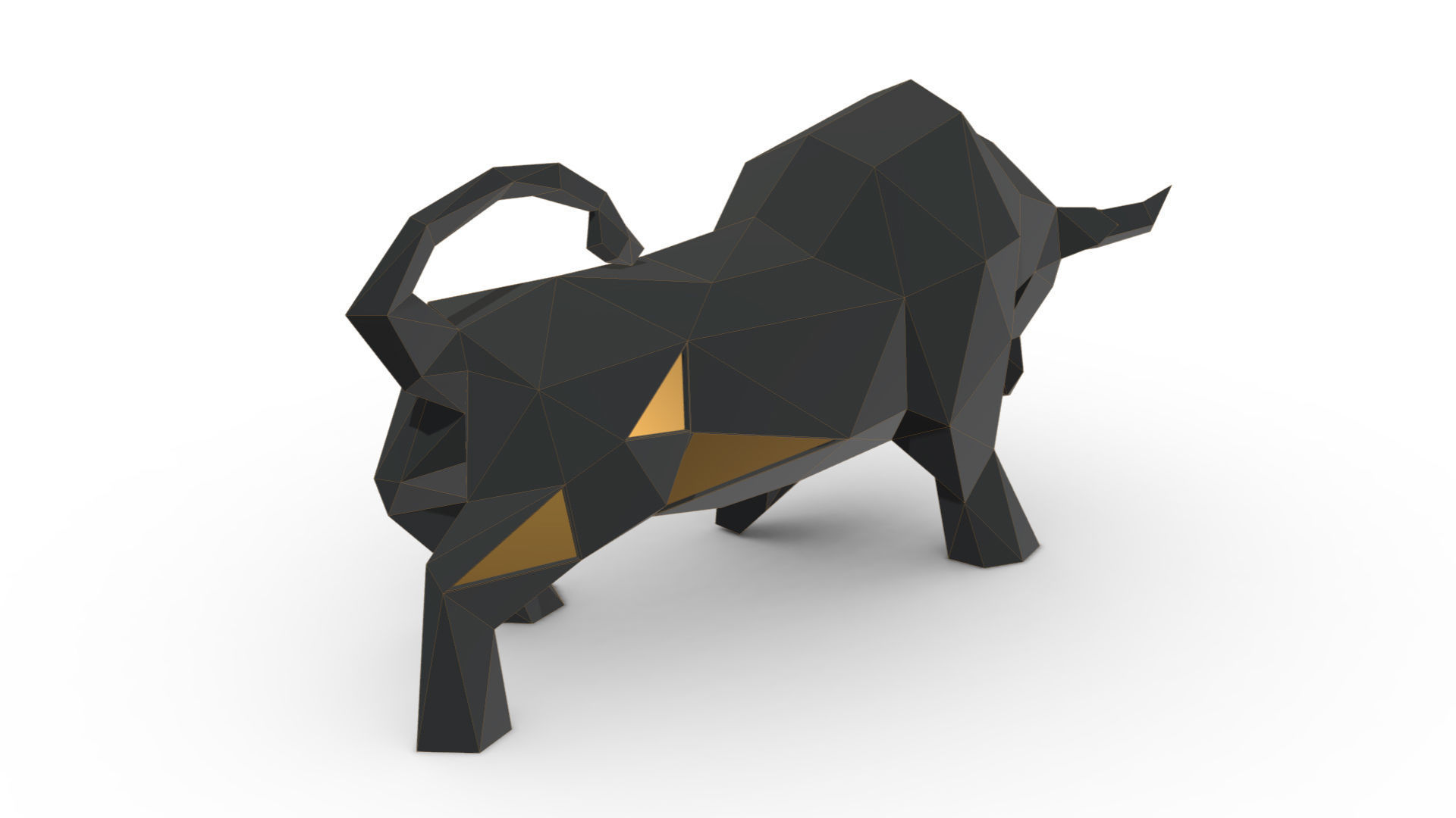 bull low poly gold 3D print model_3