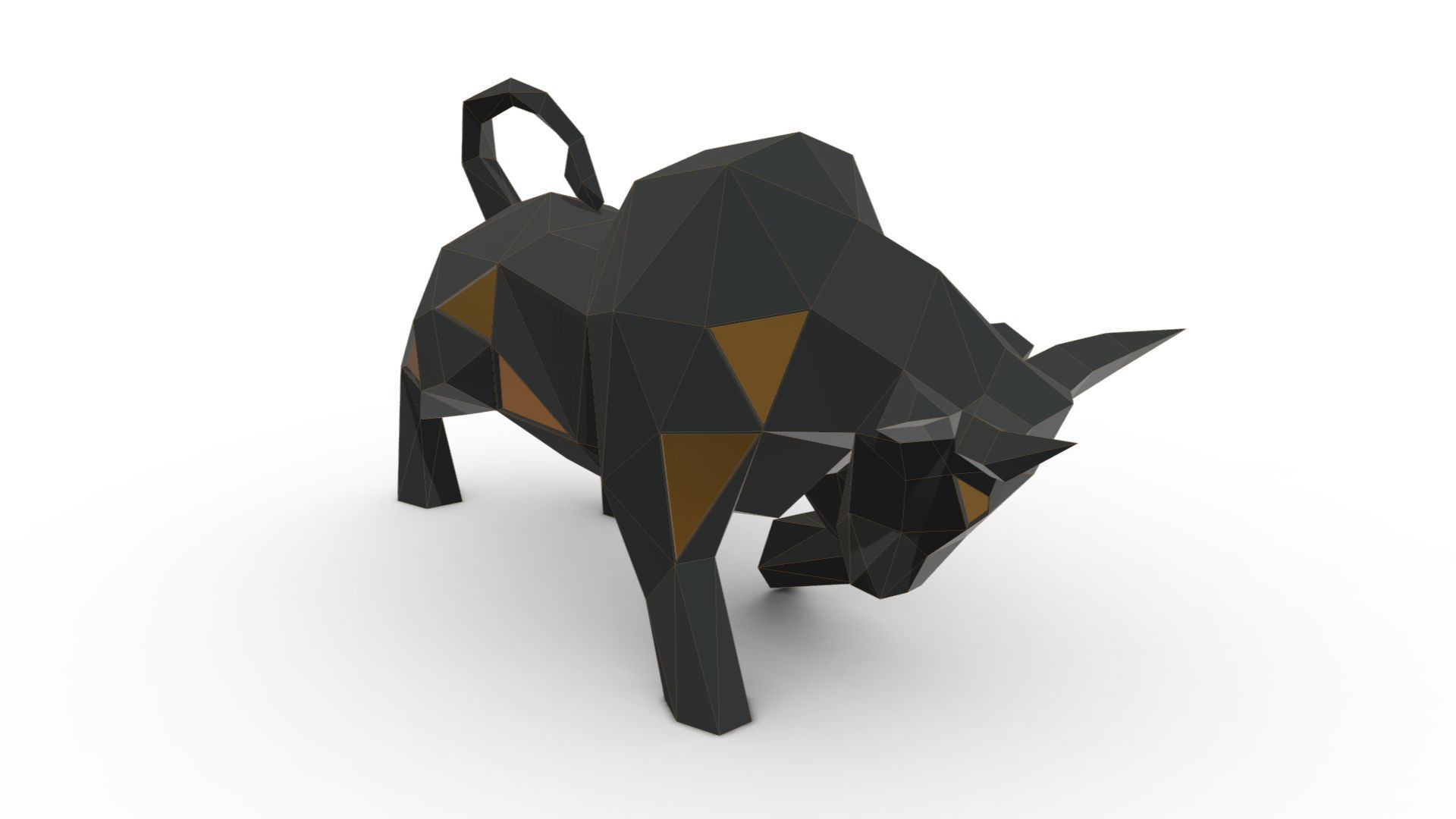 bull low poly gold 3D print model_5