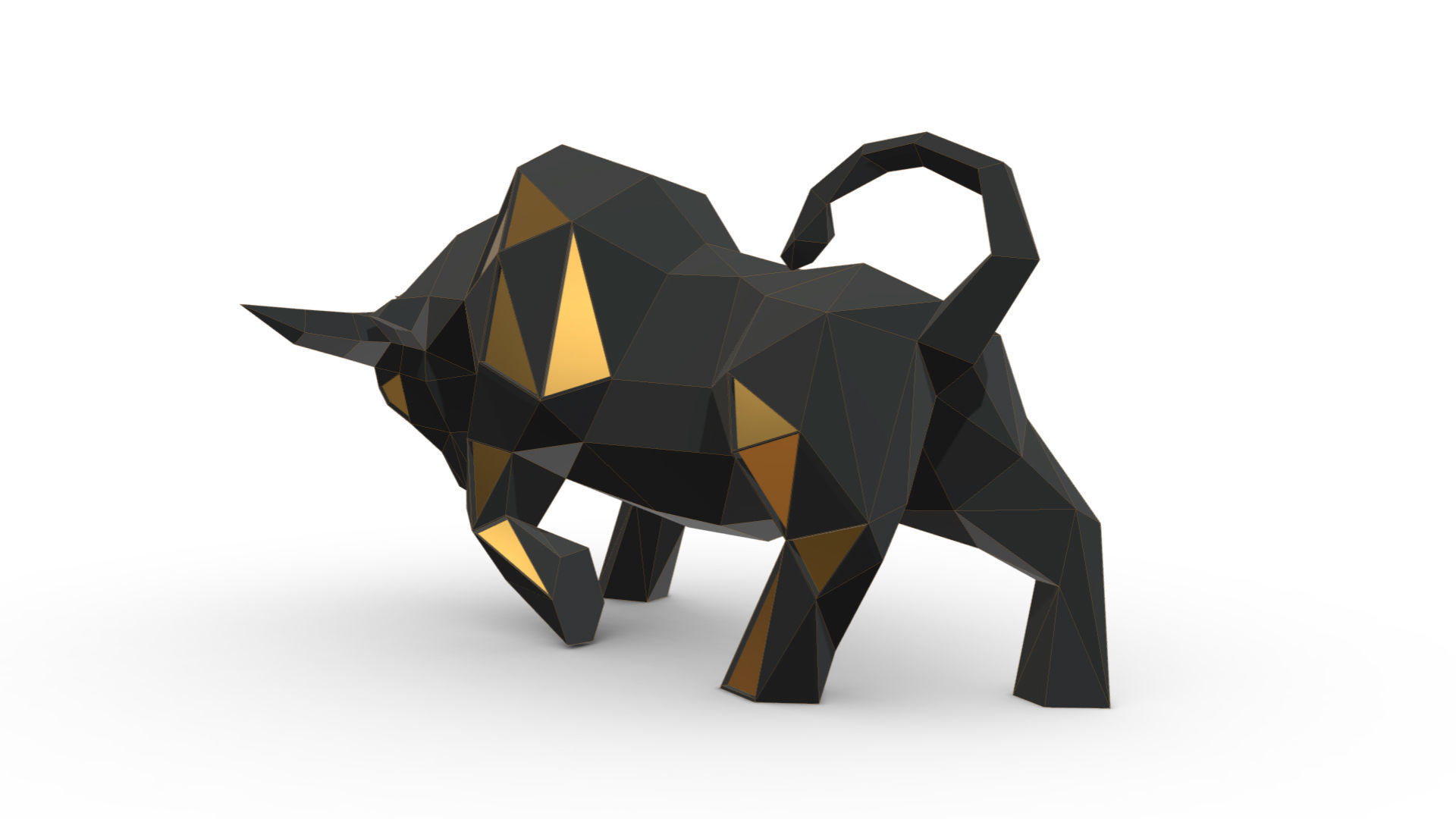 bull low poly gold 3D print model_2