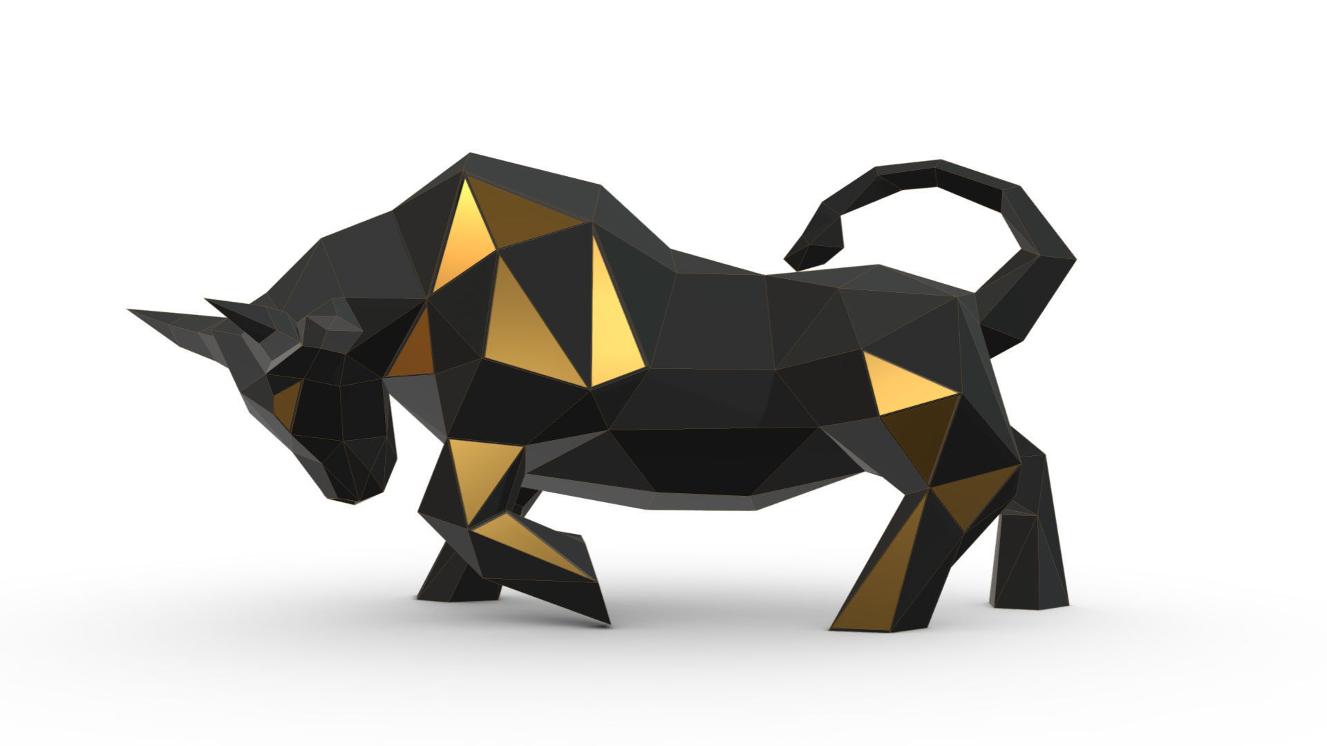 bull low poly gold 3D print model_1