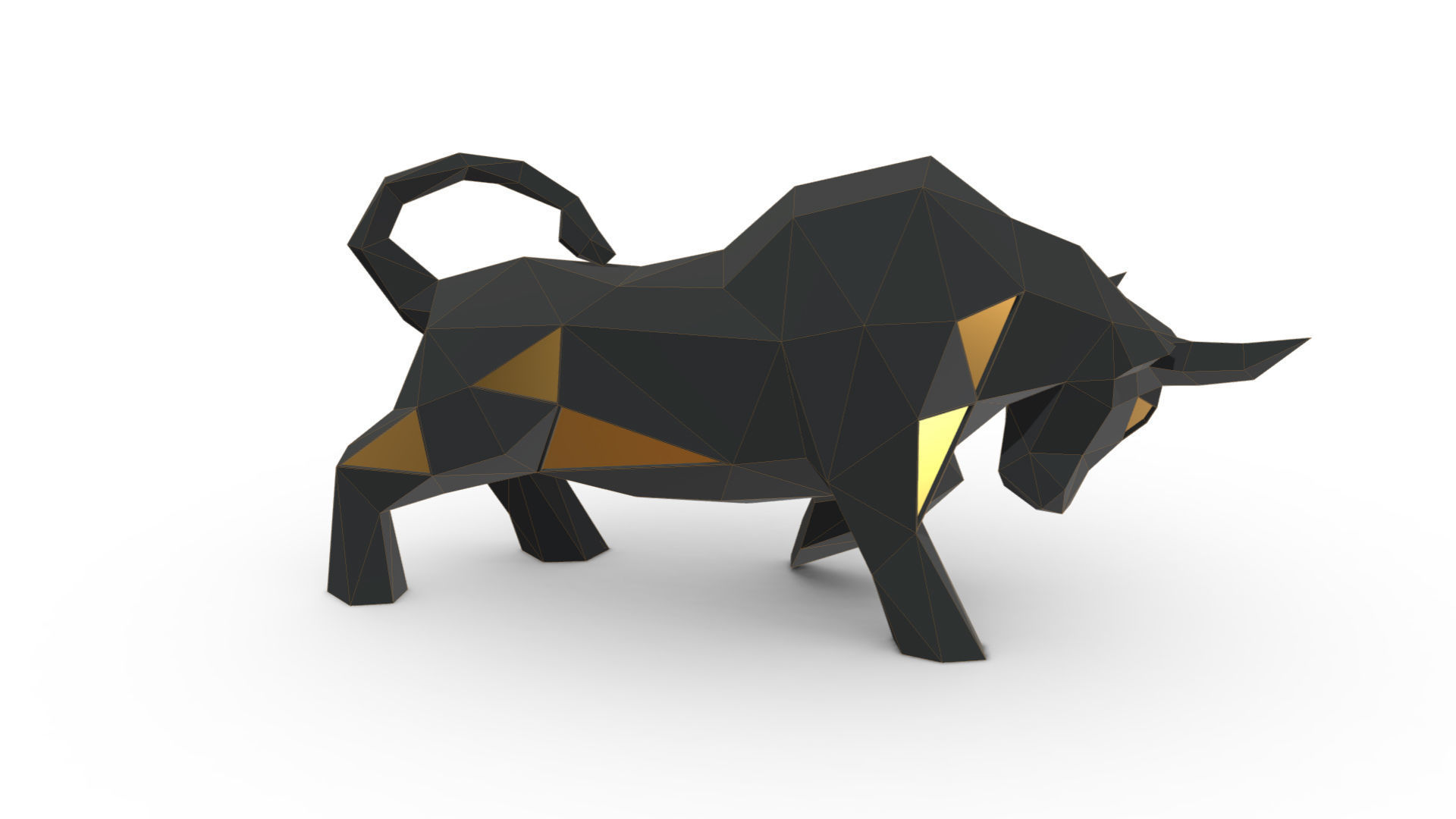 bull low poly gold 3D print model_4