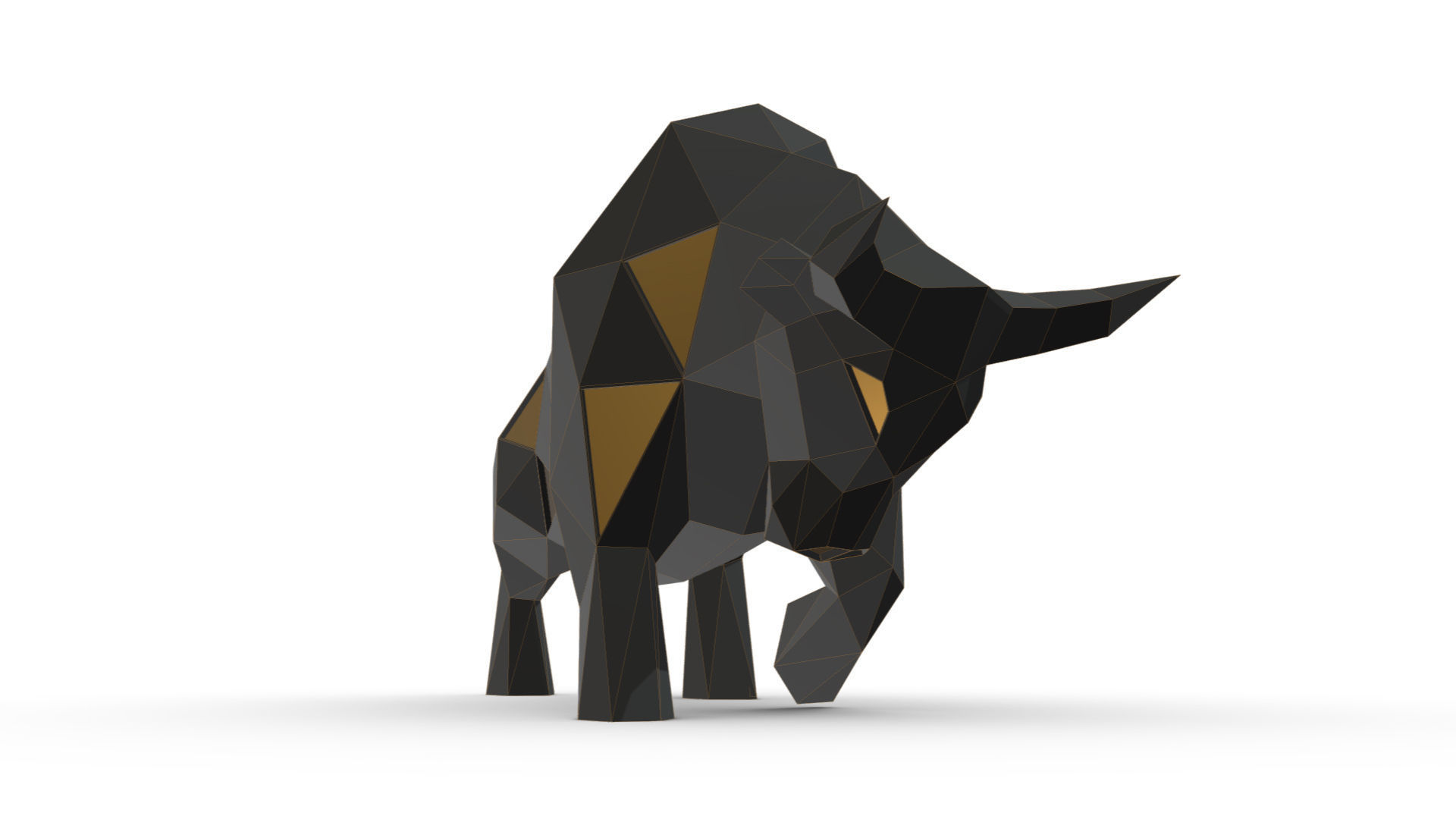 bull low poly gold 3D print model_6