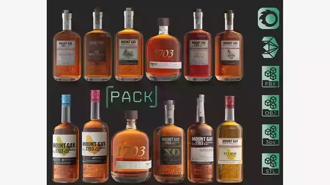 Mount Gay Barbados Rum Bottles 3D Model Collection
