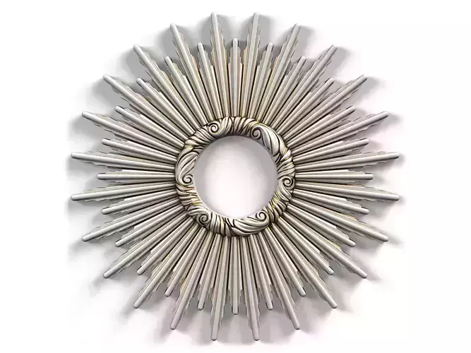 Frame0073 silver sunburst mirror on wall