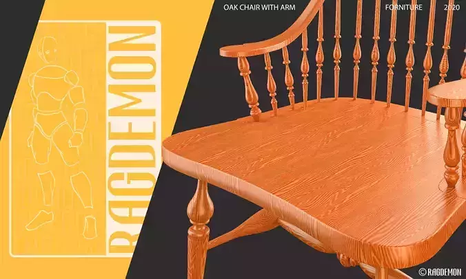 OAK CHAIR WITH ARM 3D model
