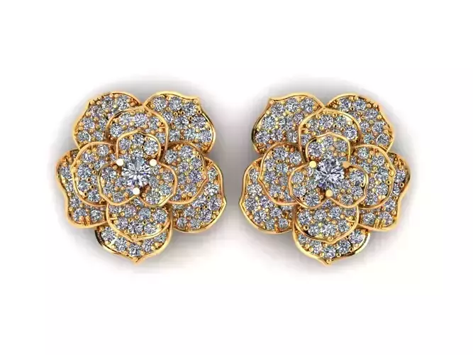 AI0001420E pair of gold flower stud earrings with diamonds