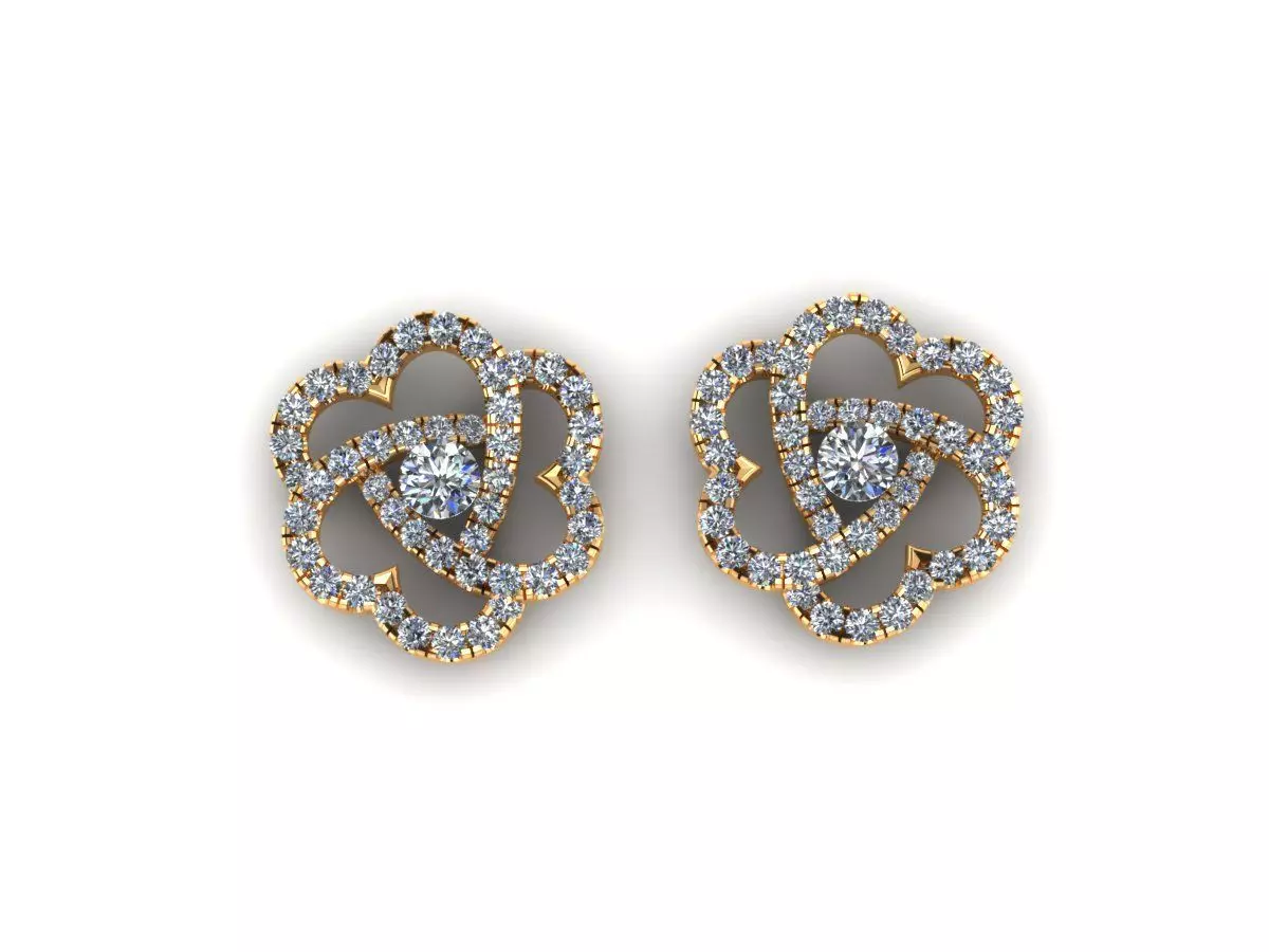 AI0001417E diamond flower stud earrings gold 3D print model_0
