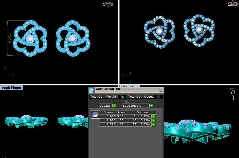 AI0001417E diamond flower stud earrings gold 3D print model_1