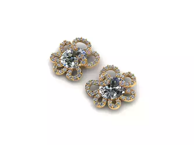 AI0001388E diamond flower stud earrings gold