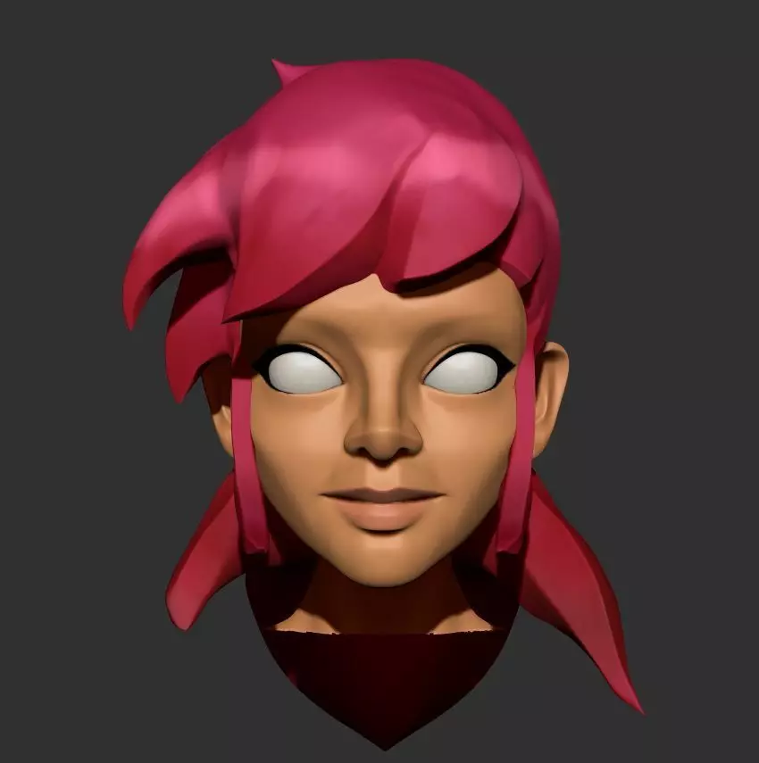 Pink Wild Hair - Sculpt - Female 3D model_0
