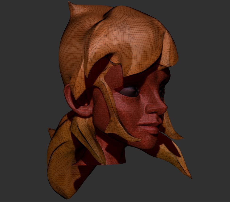 Pink Wild Hair - Sculpt - Female 3D model_5