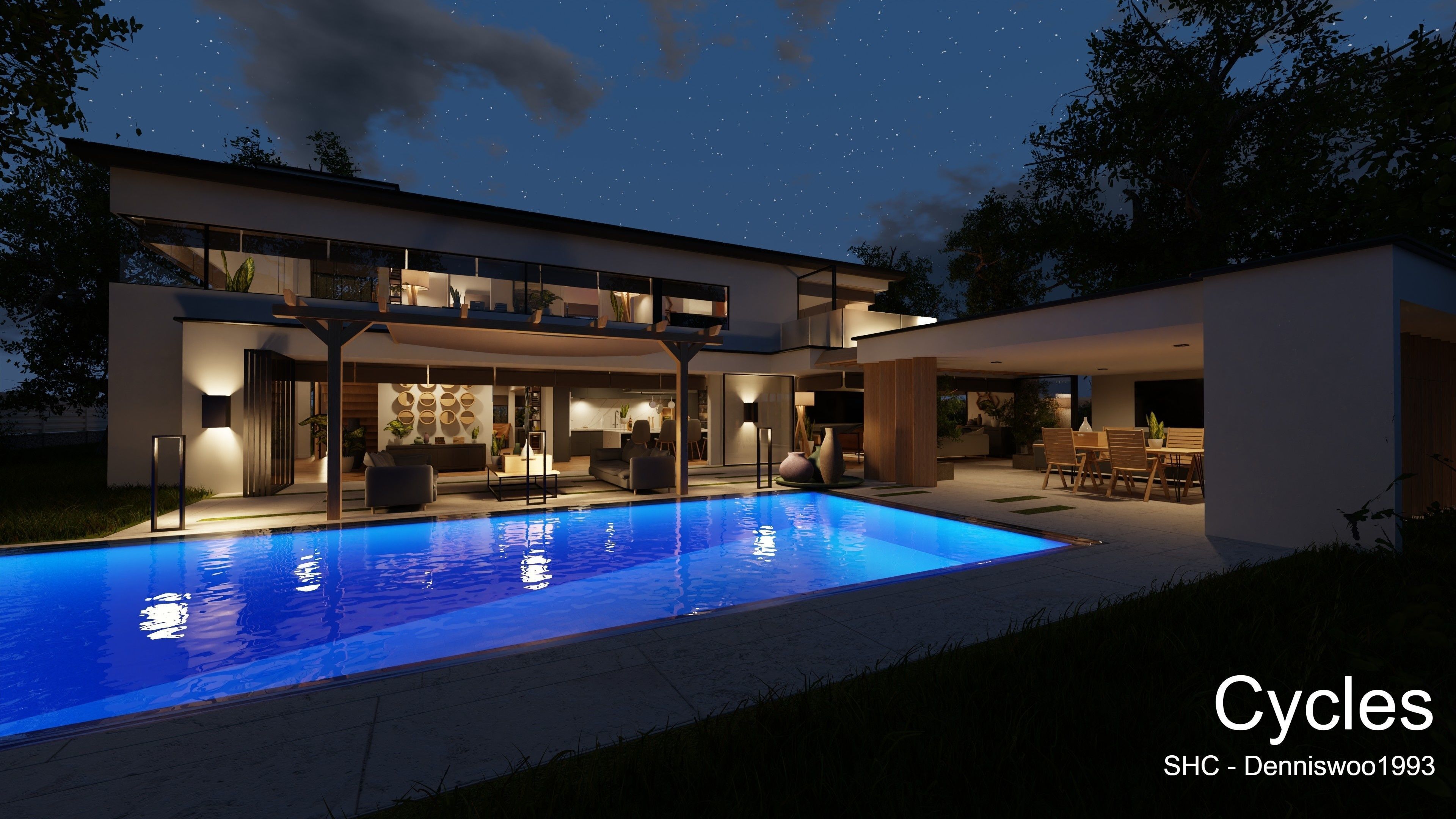 Modern villa 2021 Blender Eevee and Cycles 1 Low-poly 3D model_4