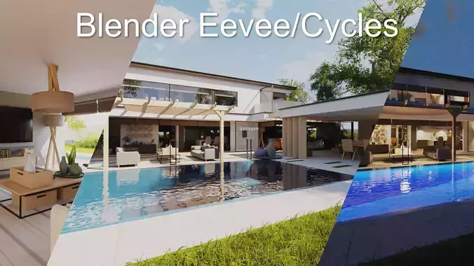 Modern villa 2021 Blender Eevee and Cycles 1 Low-poly 3D model