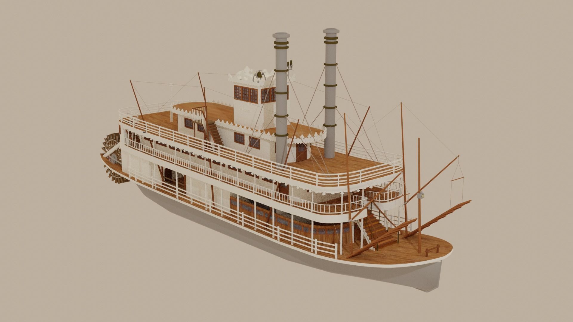 Paddle Steamer River Boat 3D model_3