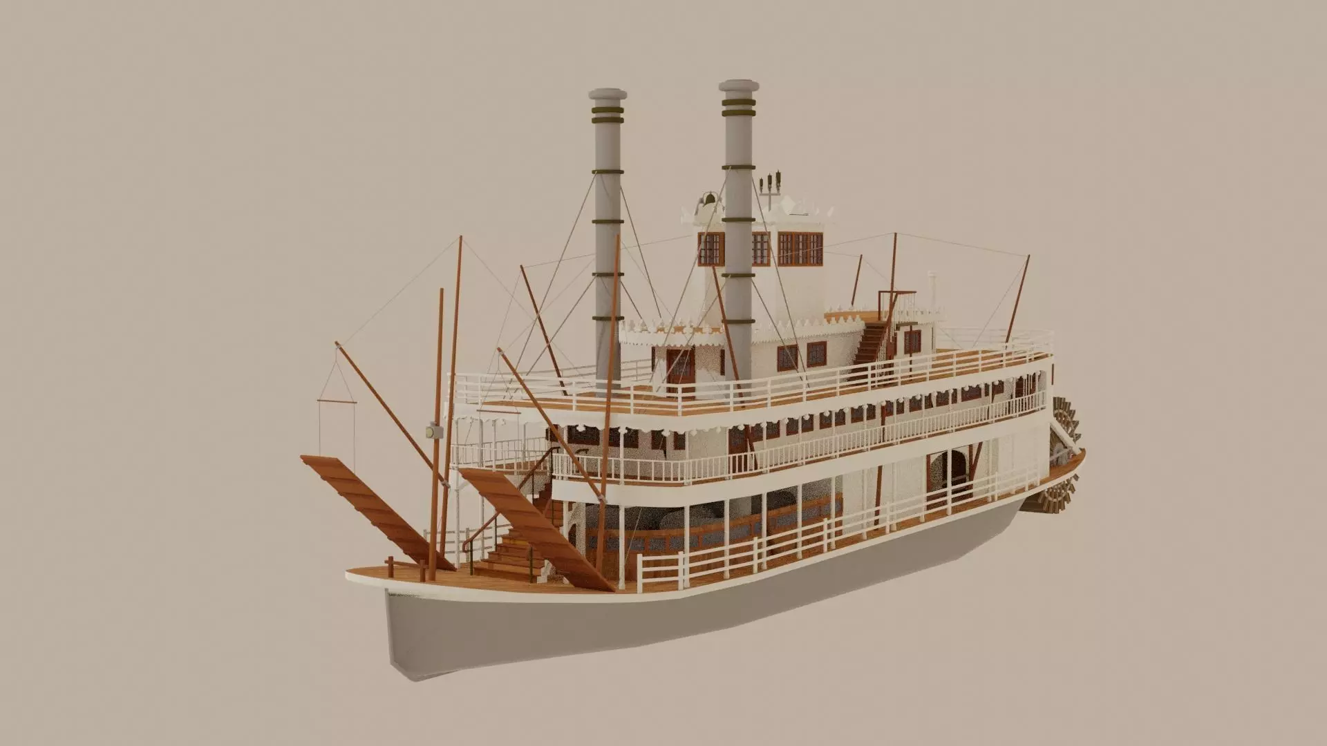 Paddle Steamer River Boat 3D model_0