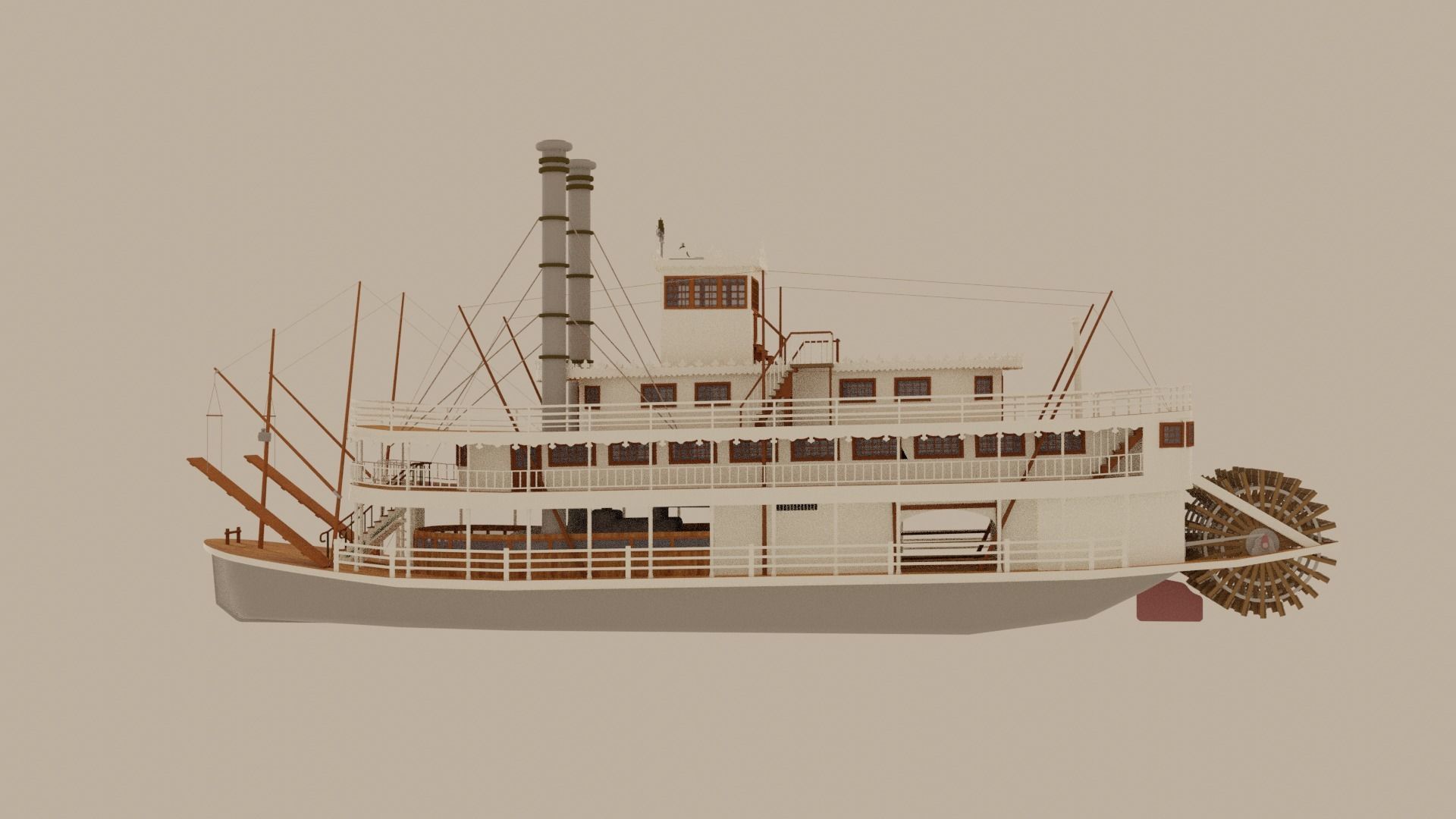 Paddle Steamer River Boat 3D model_1