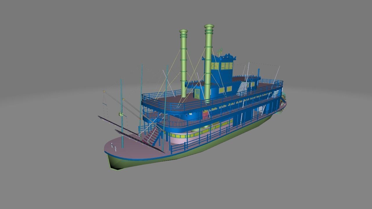 Paddle Steamer River Boat 3D model_16