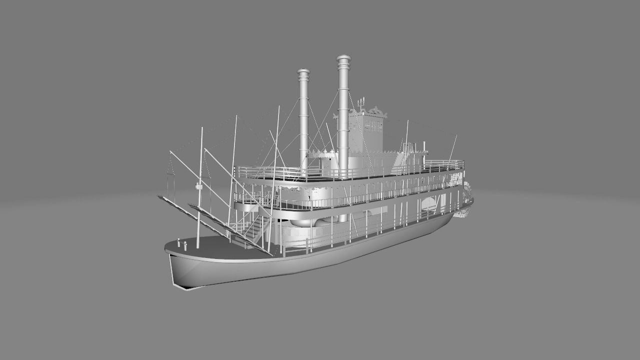 Paddle Steamer River Boat 3D model_14