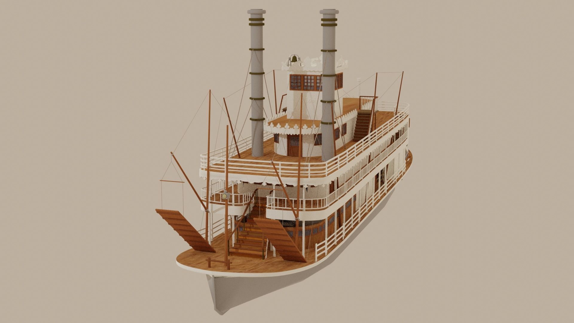 Paddle Steamer River Boat 3D model_5