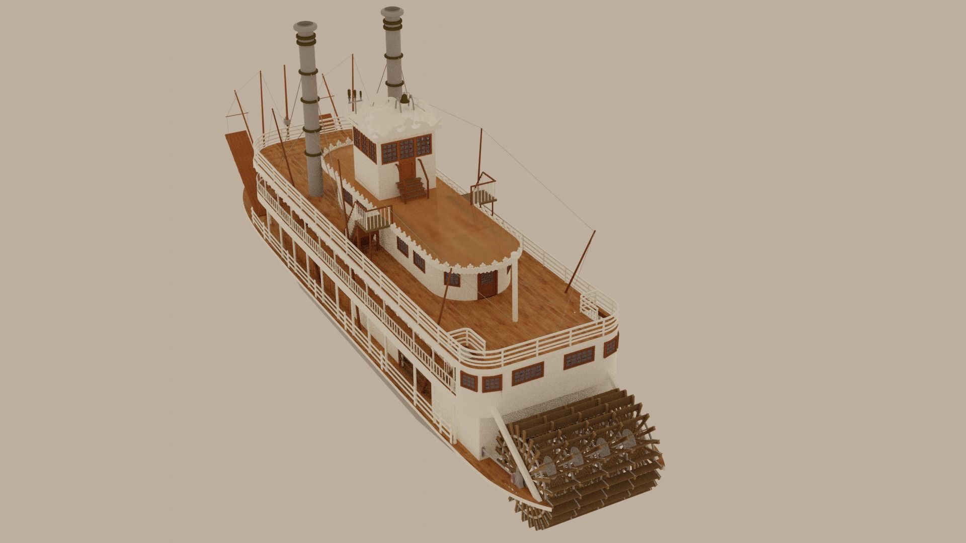 Paddle Steamer River Boat 3D model_2