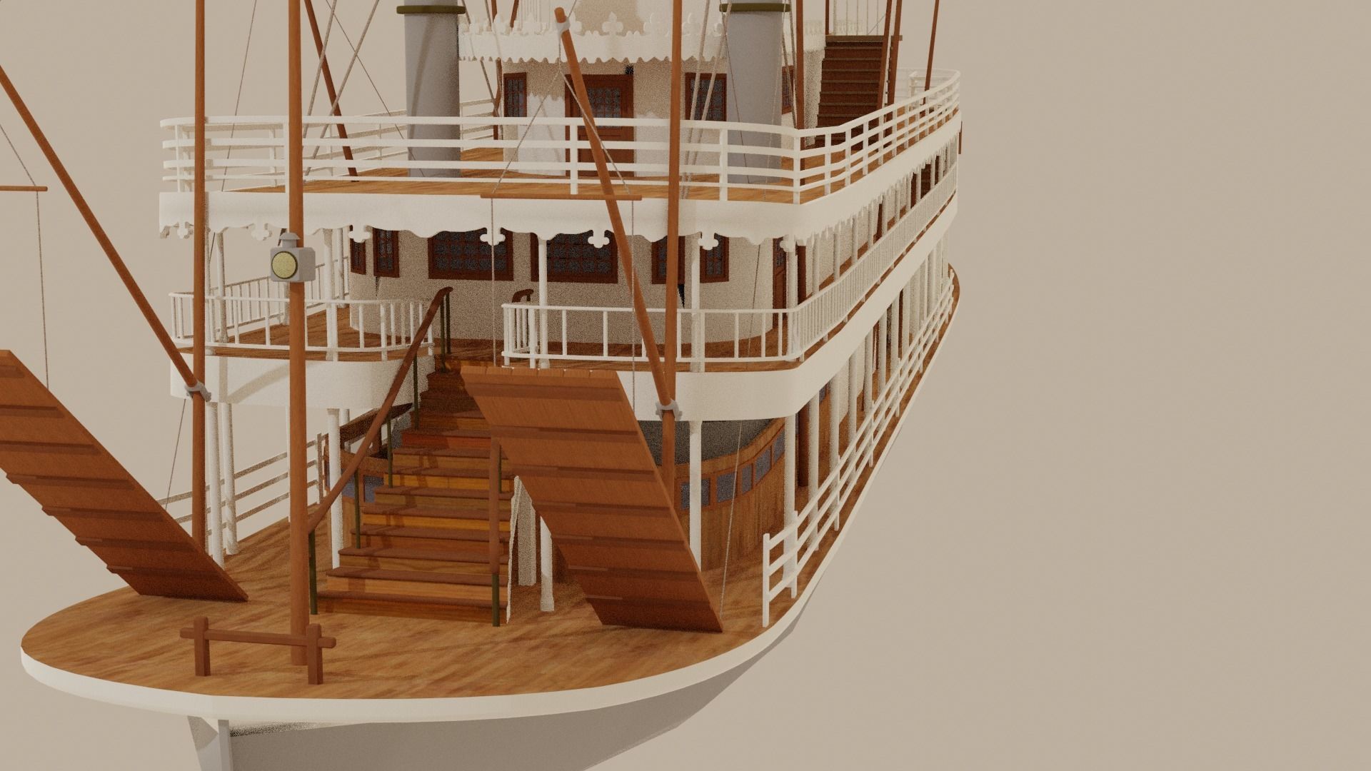 Paddle Steamer River Boat 3D model_8