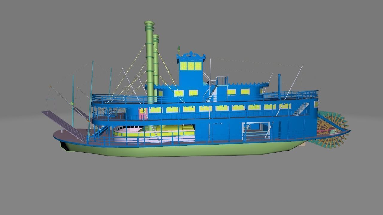 Paddle Steamer River Boat 3D model_15