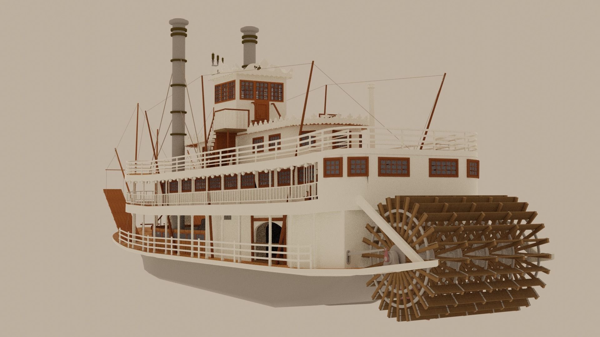 Paddle Steamer River Boat 3D model_12