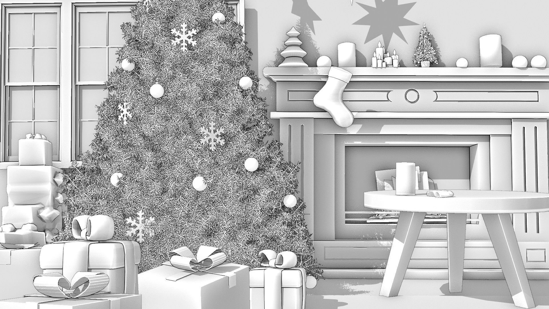Chrisman Living Room with tree and fire place  3D model_2