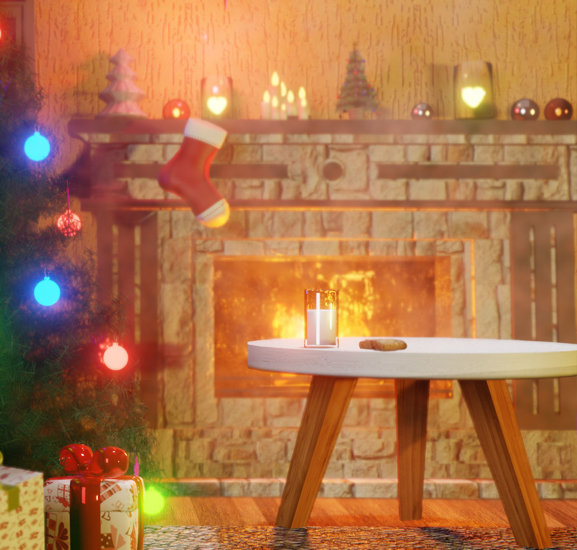 Chrisman Living Room with tree and fire place  3D model_1