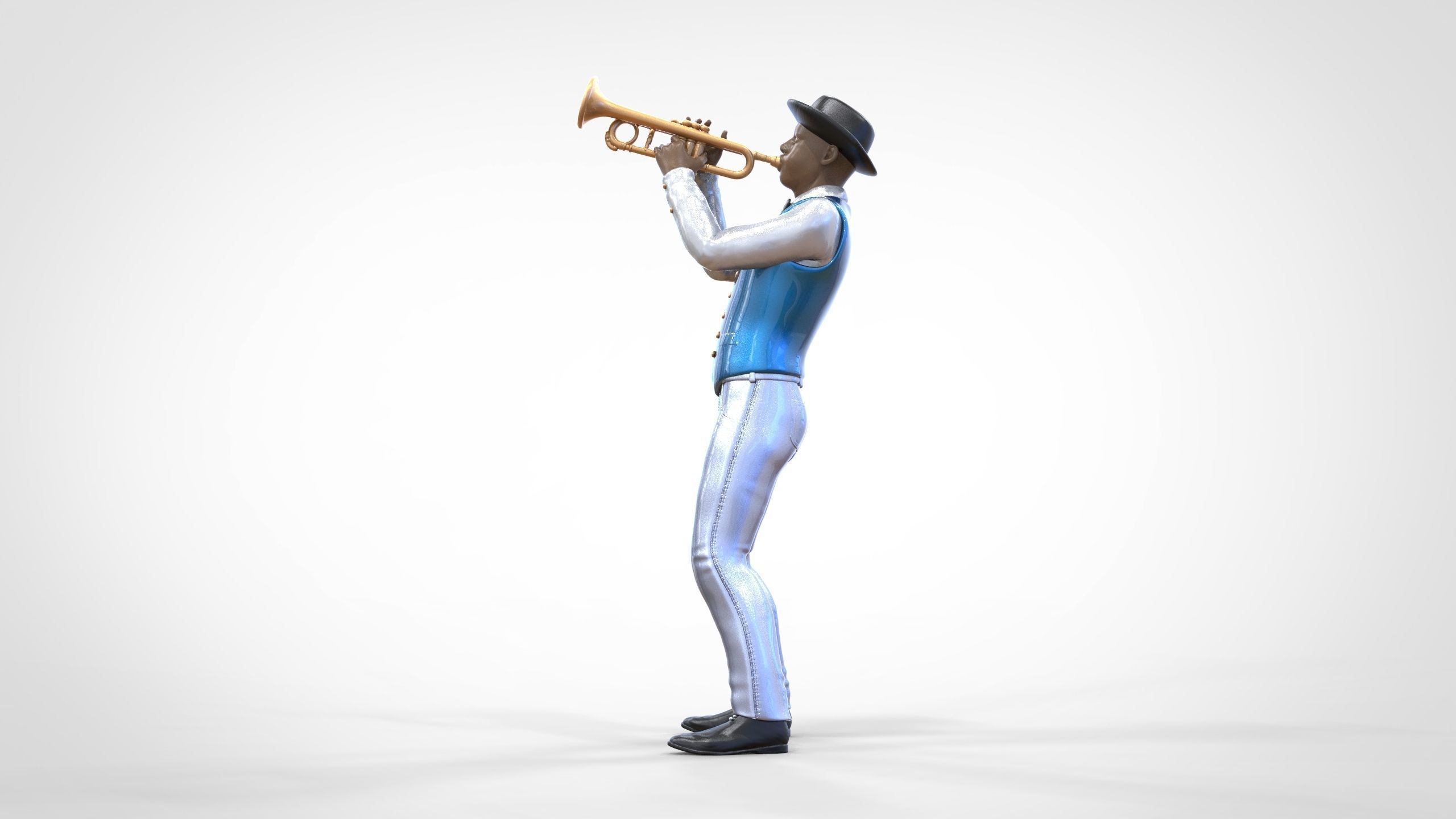 N3 Trumpeter standing playing Trumpet 3D print model_12