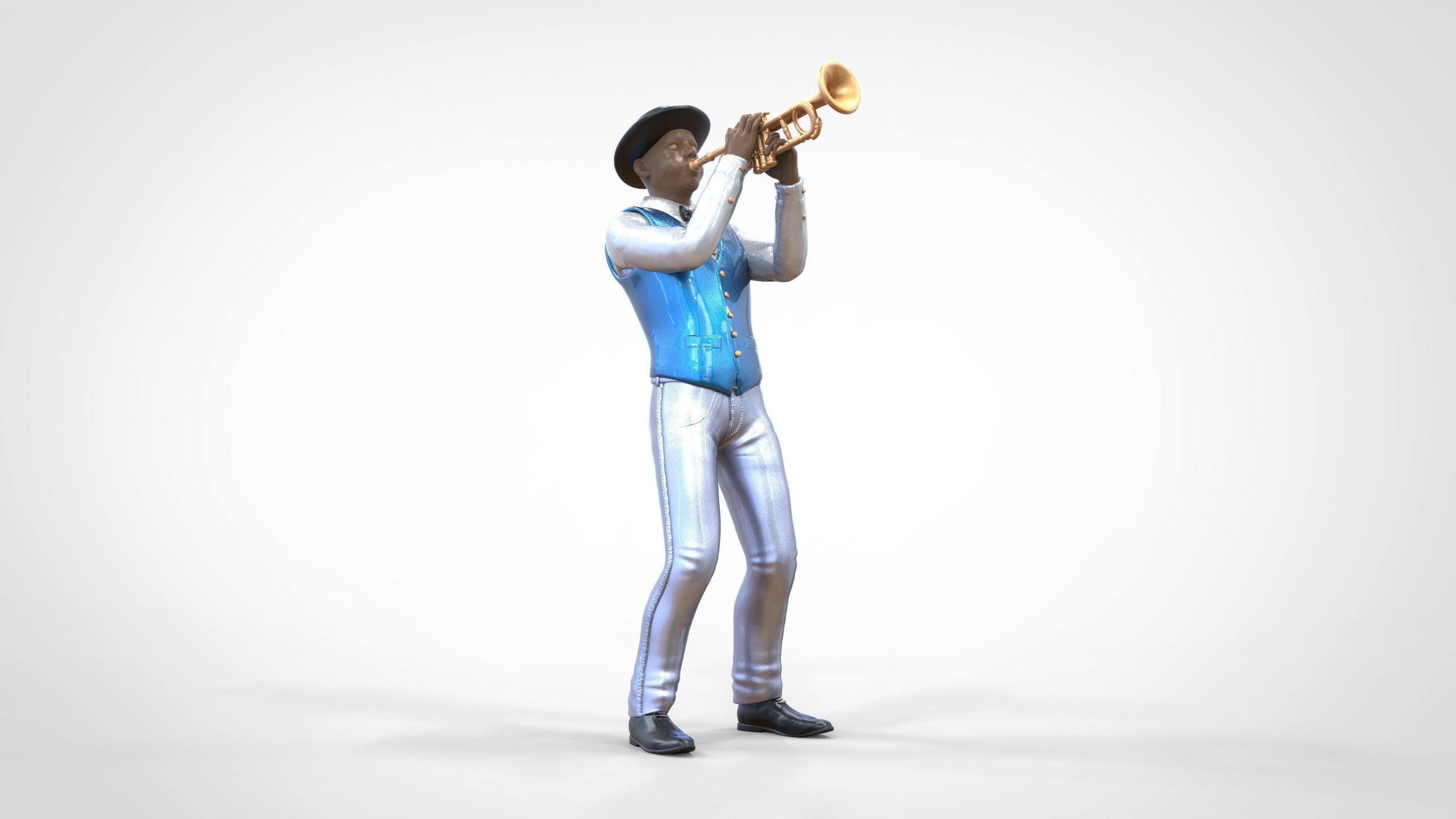 N3 Trumpeter standing playing Trumpet 3D print model_21