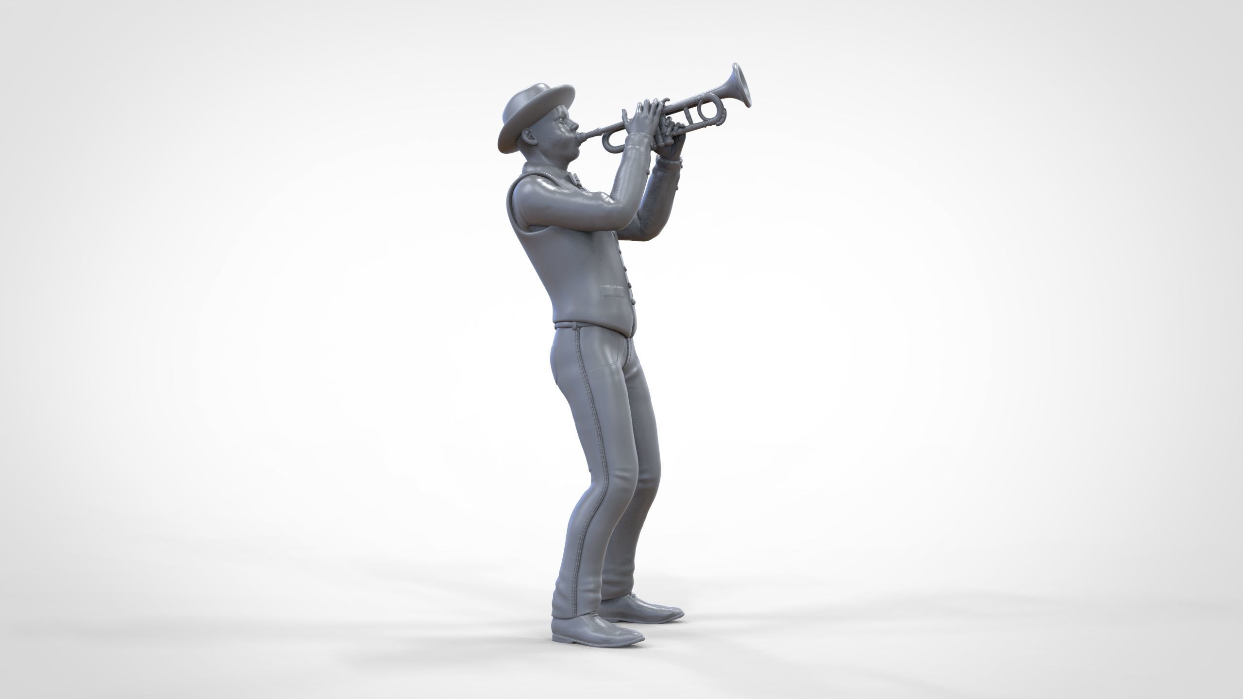 N3 Trumpeter standing playing Trumpet 3D print model_1