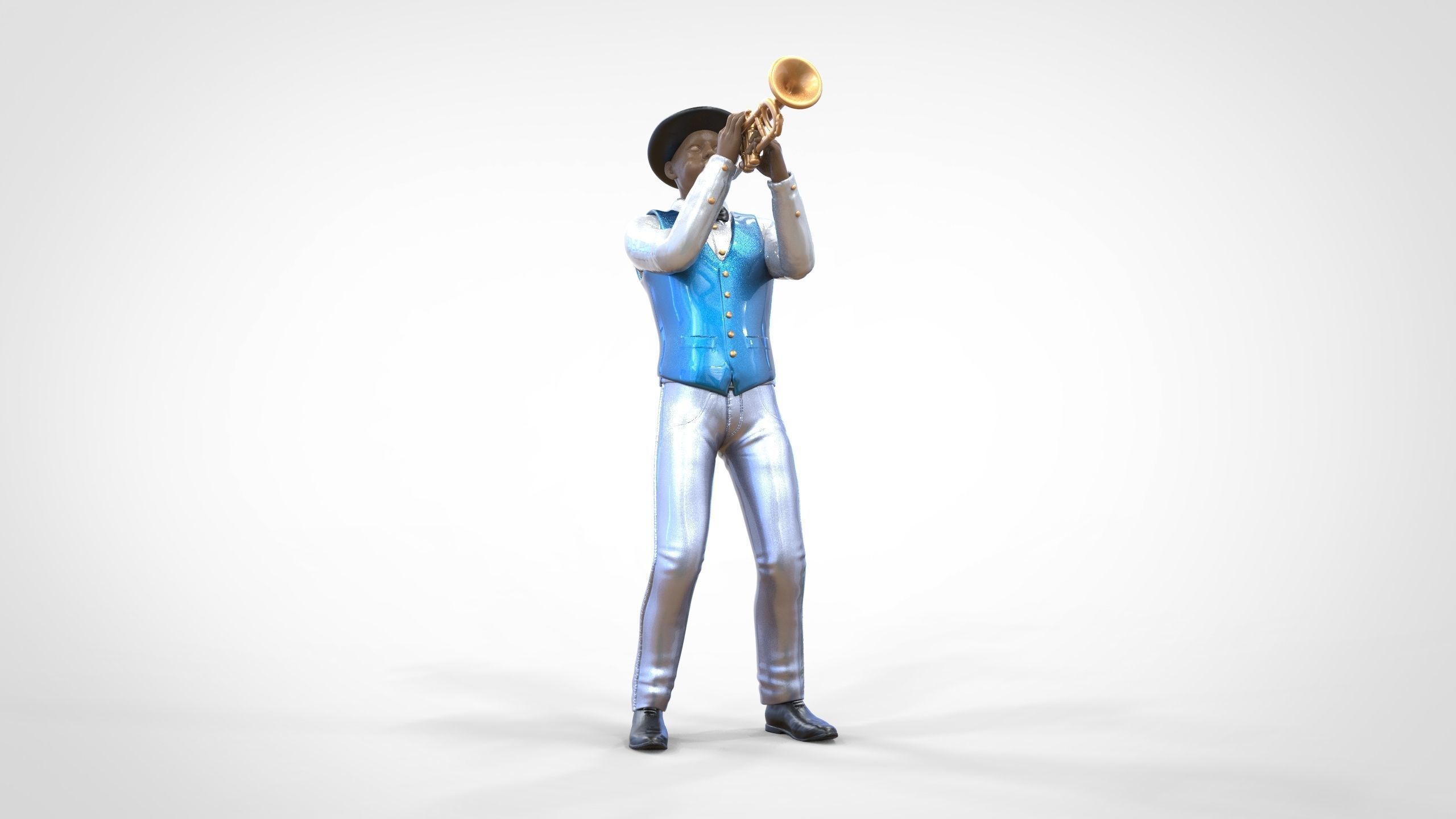 N3 Trumpeter standing playing Trumpet 3D print model_19