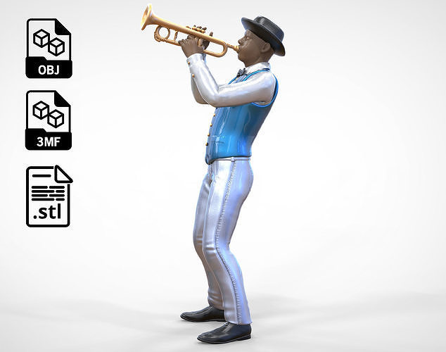 N3 Trumpeter standing playing Trumpet 3D print model