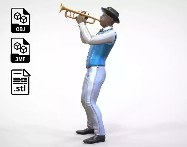 N3 Trumpeter standing playing Trumpet 3D print model