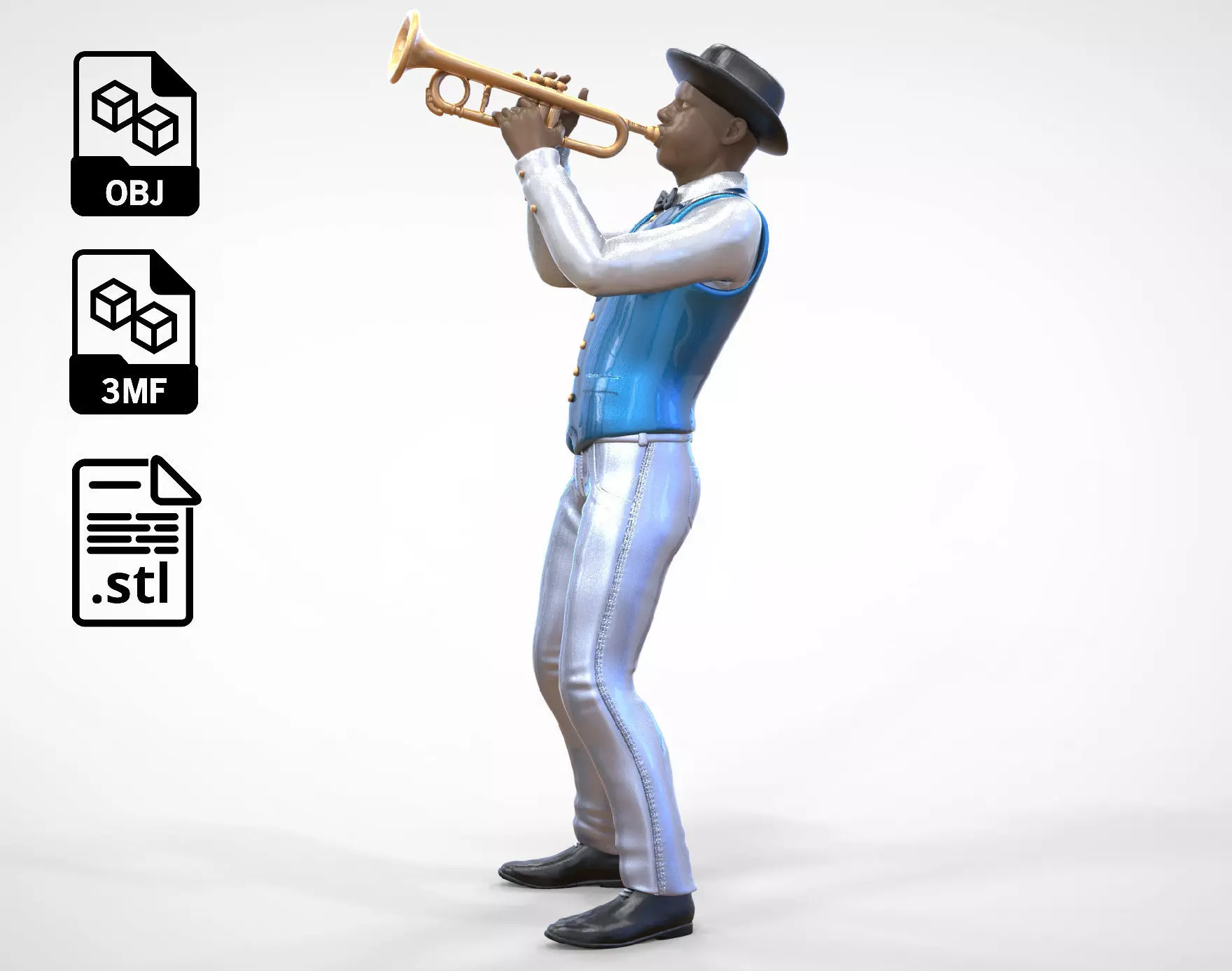 N3 Trumpeter standing playing Trumpet 3D print model_0