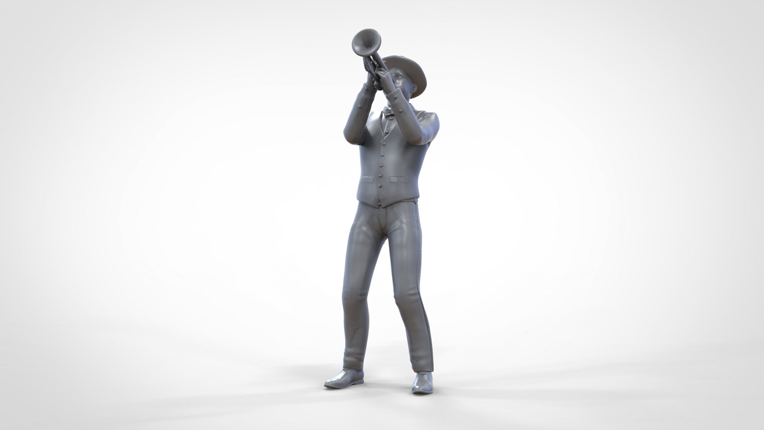 N3 Trumpeter standing playing Trumpet 3D print model_27
