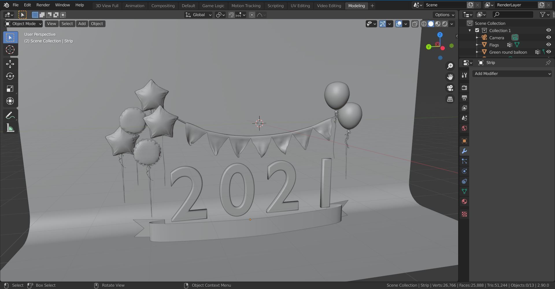 2021 New Year Greetings 3D Scene 3D model_2