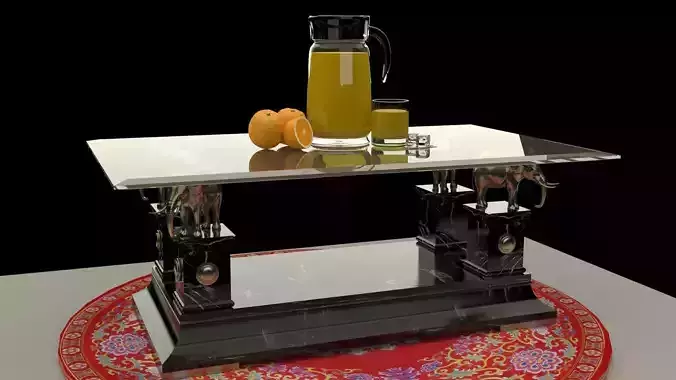 Chinese coffee table with orange juice jar