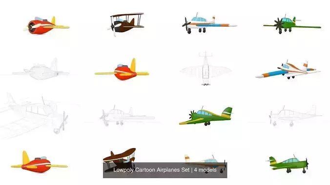 Lowpoly Airplanes Set toy airplane 3D Model Collection