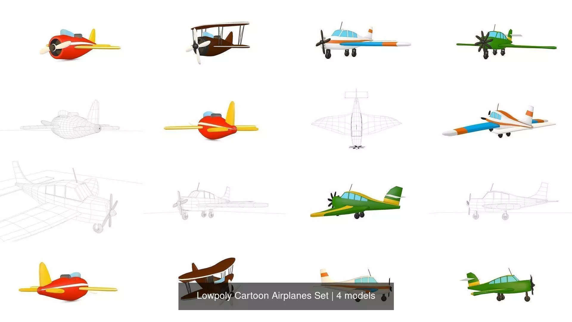 Lowpoly Airplanes Set toy airplane 3D Model Collection_0