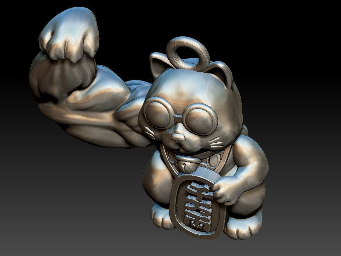 maneki neko beckoning funny cat pendant  3d print  3D print model_6
