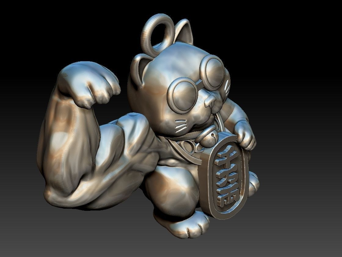 maneki neko beckoning funny cat pendant  3d print  3D print model_5