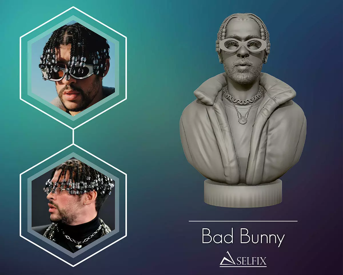 Bad Bunny 3D portrait Model 3D print model_0