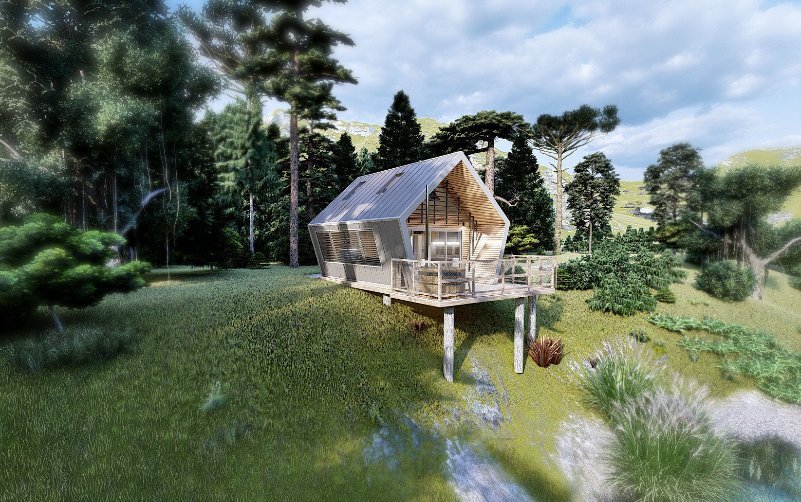 modern vacation residential house 3d model Low-poly 3D model_3