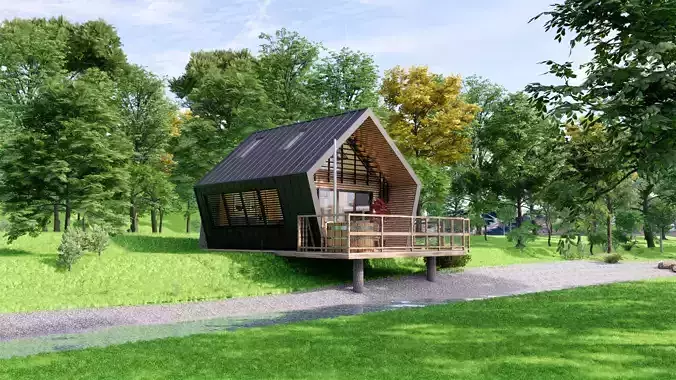 modern vacation residential house 3d model Low-poly 3D model