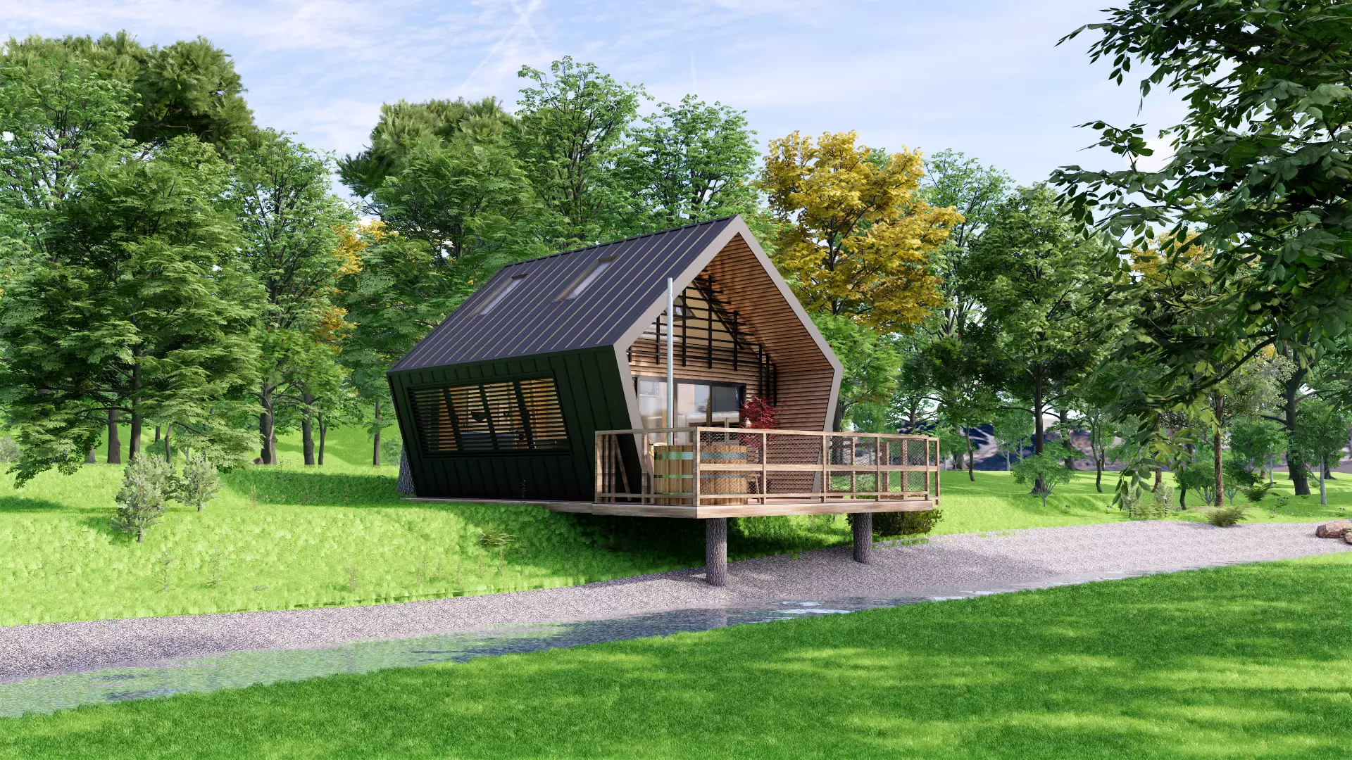 modern vacation residential house 3d model Low-poly 3D model_0