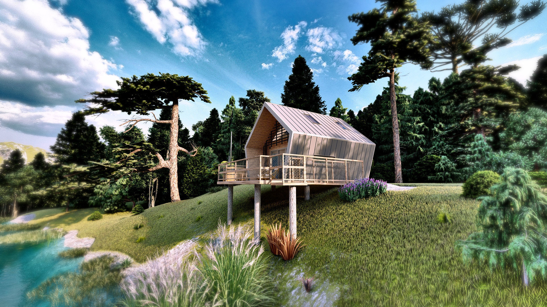 modern vacation residential house 3d model Low-poly 3D model_23