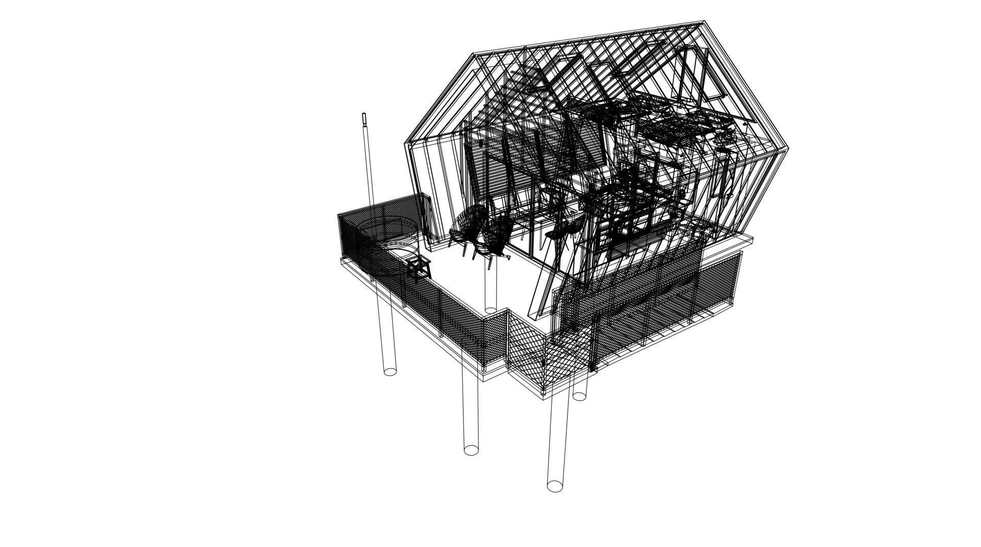 modern vacation residential house 3d model Low-poly 3D model_27