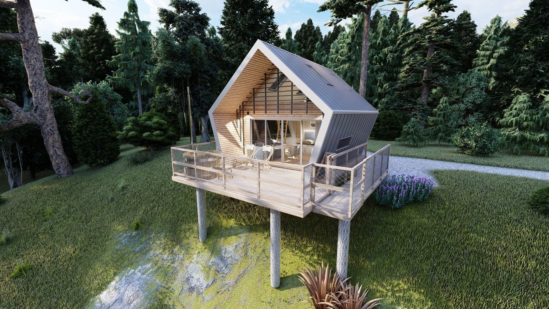 modern vacation residential house 3d model Low-poly 3D model_2